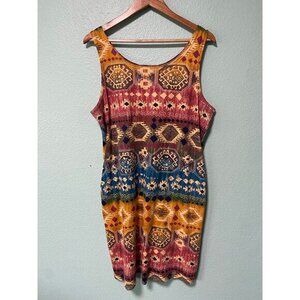Vintage Molly Malloy Women's‎ Brown Blue Tribal Sleeveless Dress with Pockets